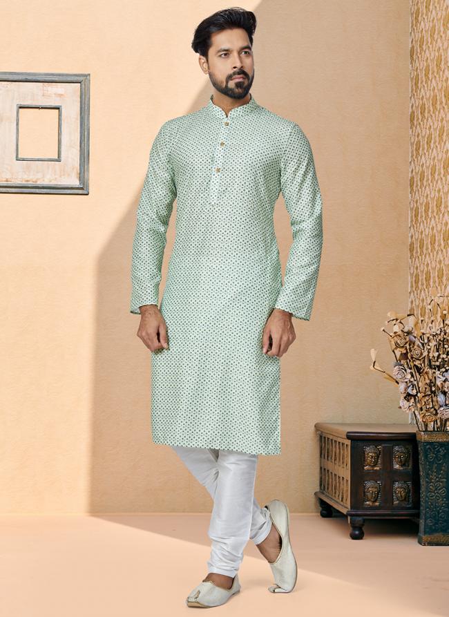 Dhupion Silk Green Festival Wear Printed Readymade Kurta Pajama